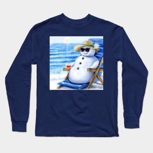 Snowman Chilling on the Beach with a Cocktail Long Sleeve T-Shirt